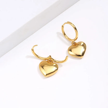 Simple New Electroplating 18k Heart Golden Pendant Earrings