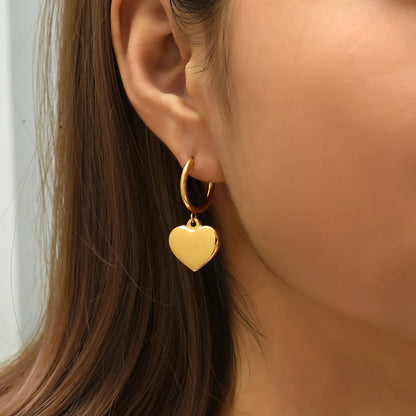 Simple New Electroplating 18k Heart Golden Pendant Earrings