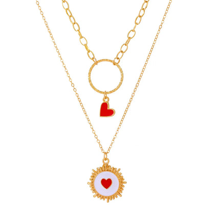 Simple New Style Double Layer Heart Pendant Necklace Clavicle Chain