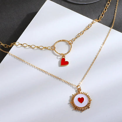 Simple New Style Double Layer Heart Pendant Necklace Clavicle Chain