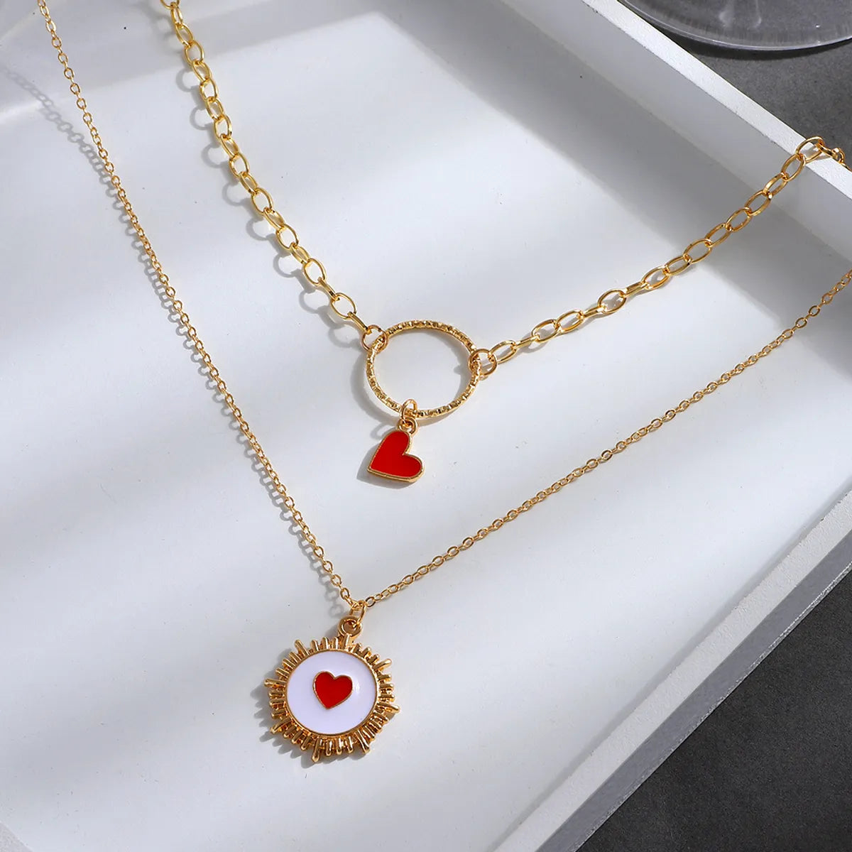 Simple New Style Double Layer Heart Pendant Necklace Clavicle Chain