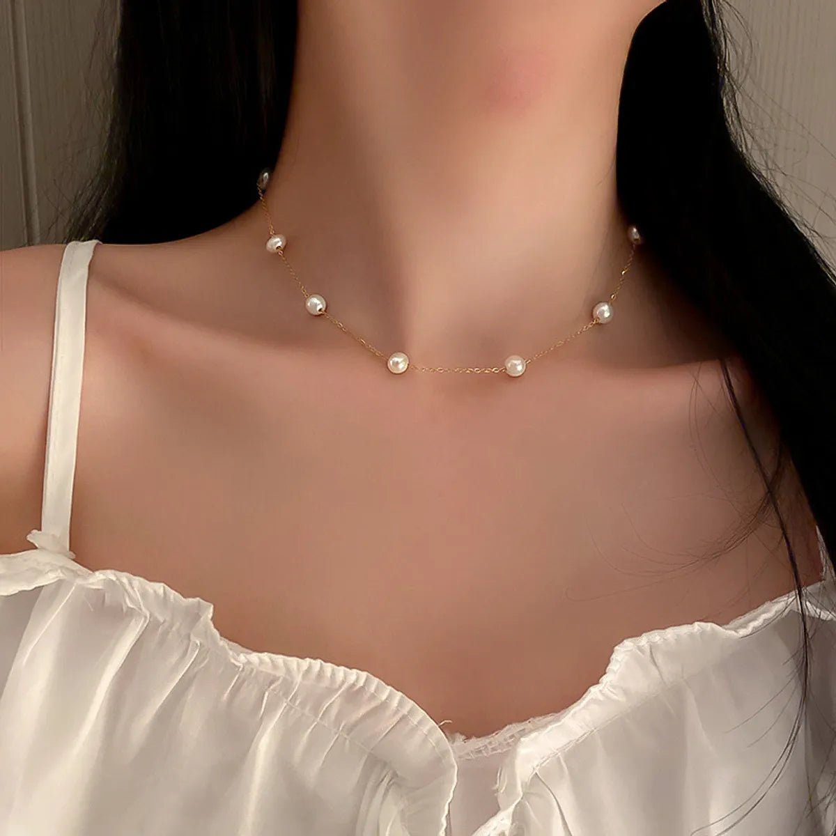 Simple Pearl Beaded Chain Fashion Necklace