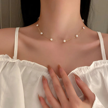 Simple Pearl Beaded Chain Fashion Necklace