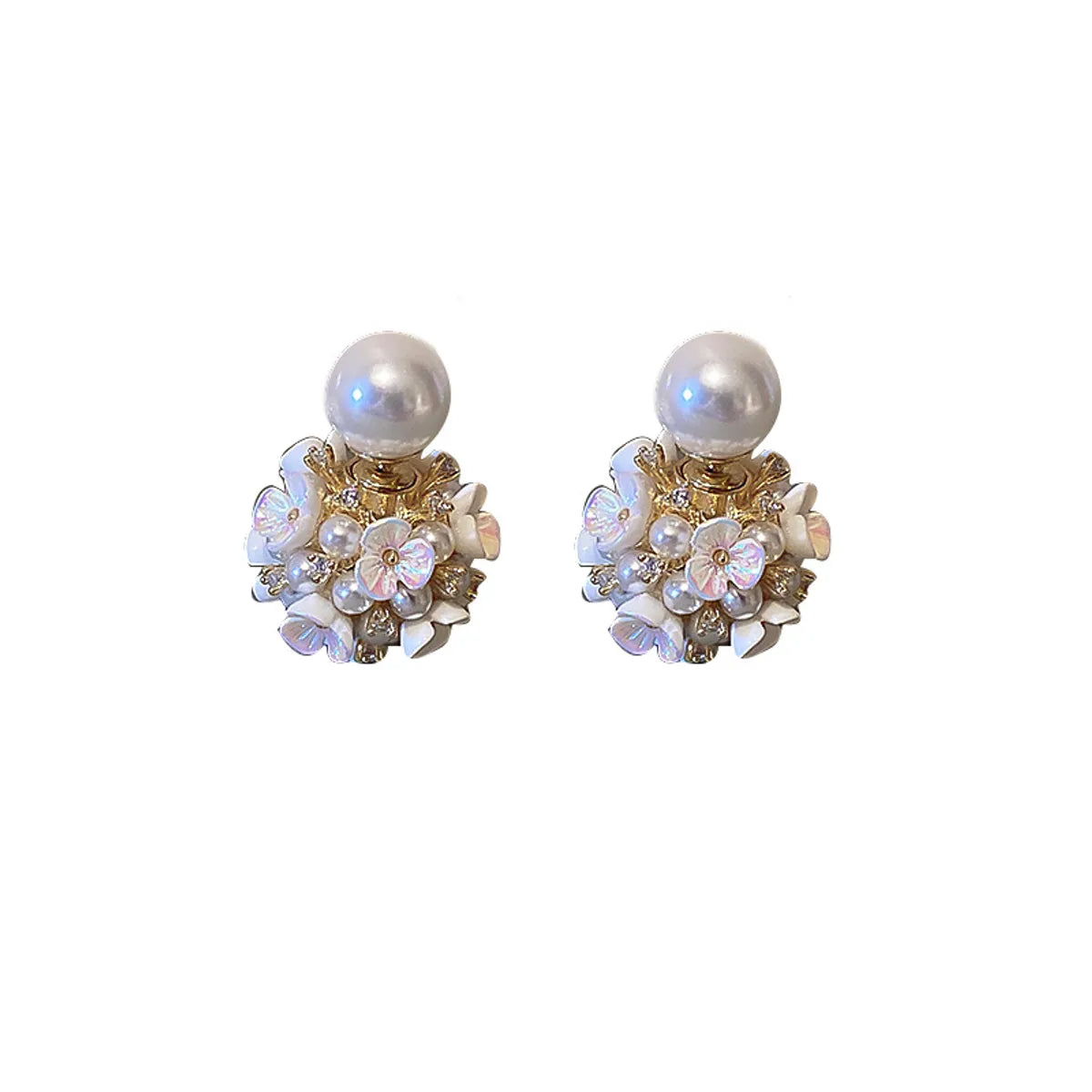 Flower Inlaid Pearls Alloy Artificial Gemstones Earrings