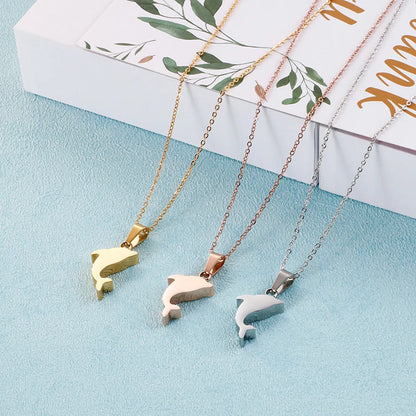 New Stylish Graceful Simple Polished Small Fish Titanium Steel Necklace Internet Influencer Fashionmonger Titanium Steel Clavicle Chain Wholesale