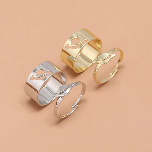 Simple Punk Hollow Universe Planet 2-piece Set Adjustable Ring Wholesale Gooddiy