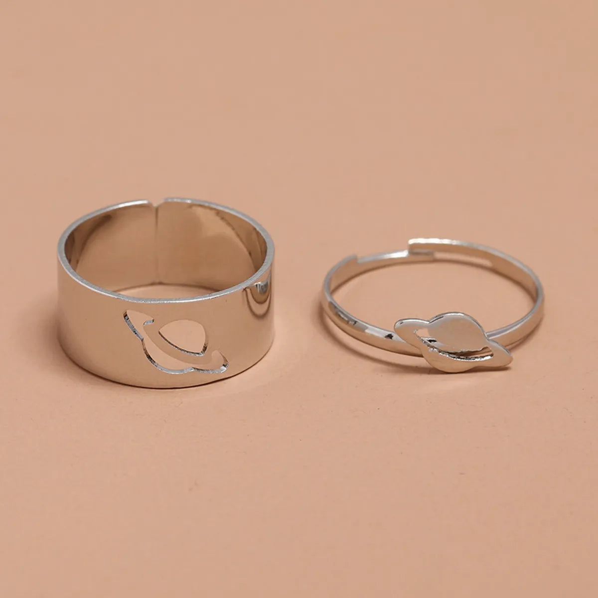 Simple Punk Hollow Universe Planet 2-piece Set Adjustable Ring Wholesale Gooddiy