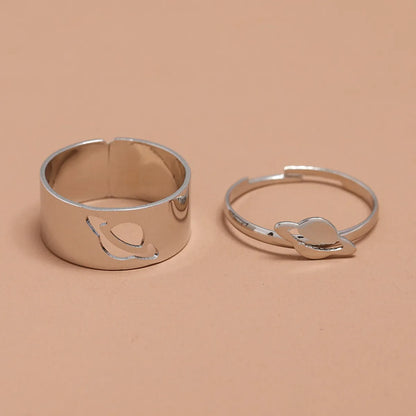 Simple Punk Hollow Universe Planet 2-piece Set Adjustable Ring Wholesale Gooddiy