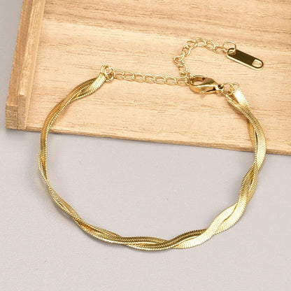 Simple Retro 18k Gold Double Twist Titanium Steel Bracelet Female