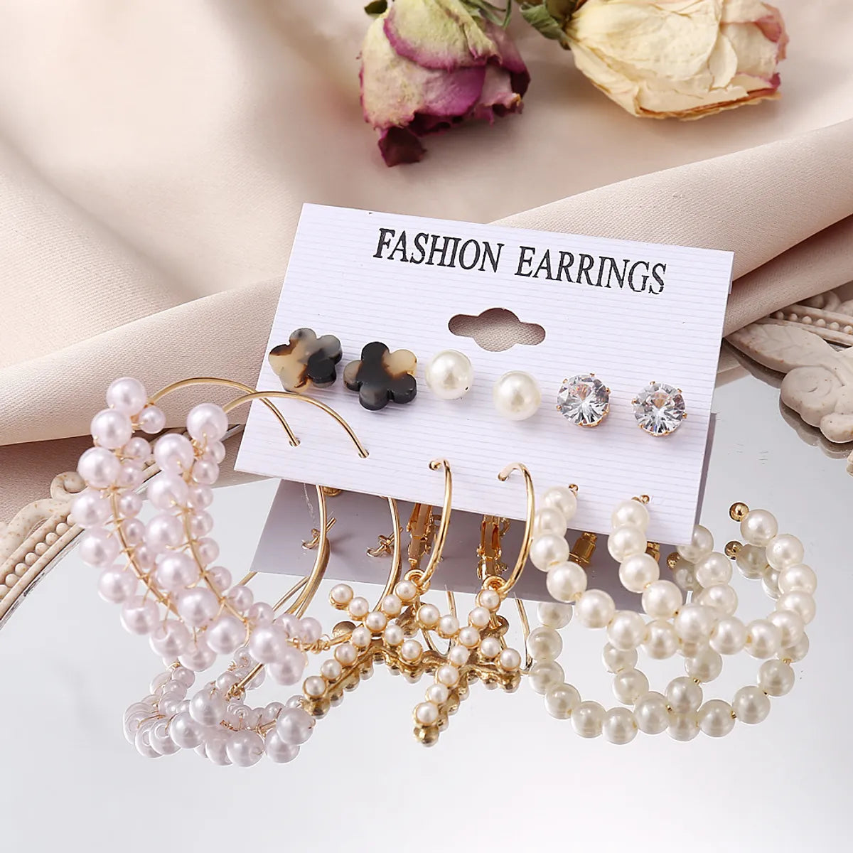 Simple Retro Acrylic Pearl Geometric Earrings Set 6 Pairs