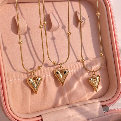 Simple Retro Peach Heart Shaped Pendant Stainless Steel Gold Necklace