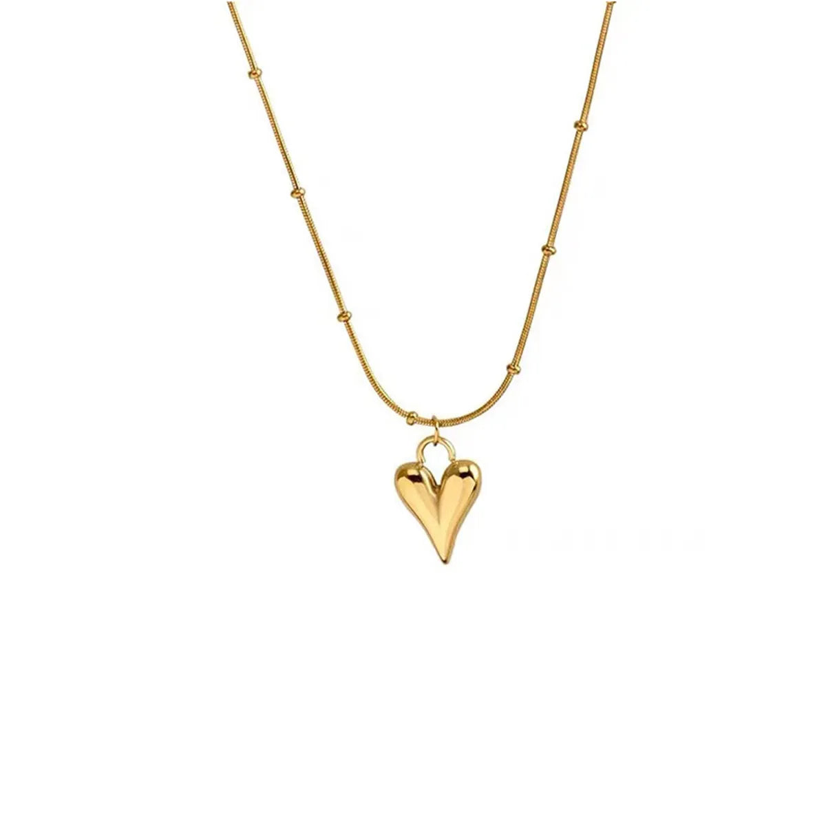 Simple Retro Peach Heart Shaped Pendant Stainless Steel Gold Necklace