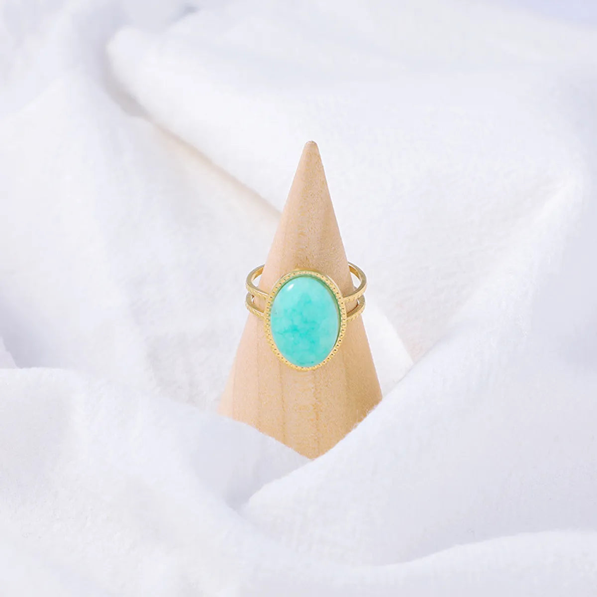 Simple Retro Turquoise Inlaid Opening Adjustable Stainless Steel Ring