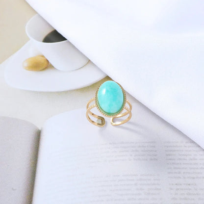 Simple Retro Turquoise Inlaid Opening Adjustable Stainless Steel Ring