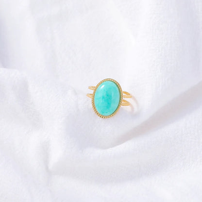 Simple Retro Turquoise Inlaid Opening Adjustable Stainless Steel Ring