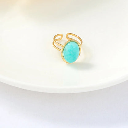 Simple Retro Turquoise Inlaid Opening Adjustable Stainless Steel Ring