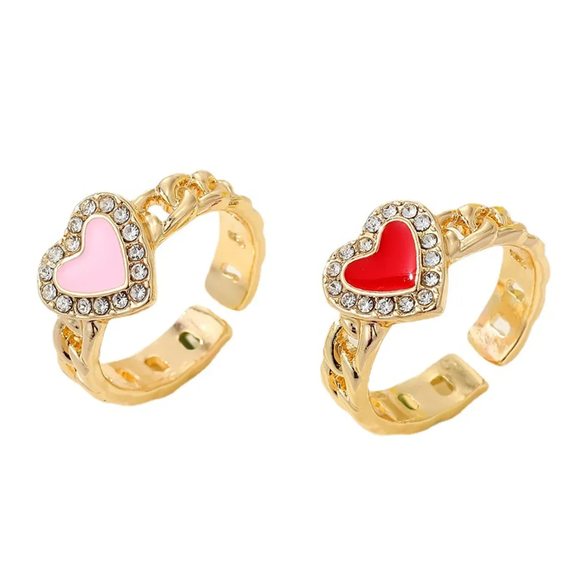 Simple Rhinestone Dripping Oil Heart Geometric Open Ring Female