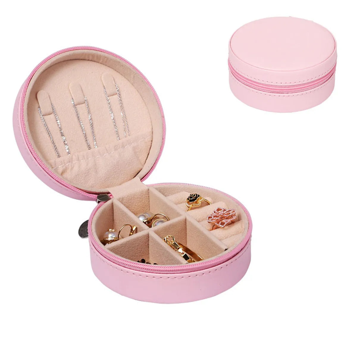 Simple Round Pu Leather Jewelry Storage Box Portable