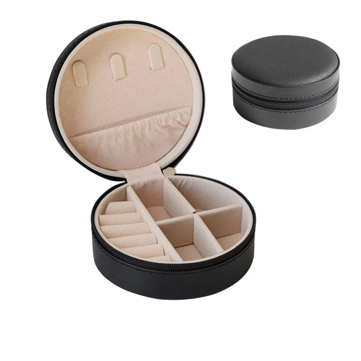 Simple Round Pu Leather Jewelry Storage Box Portable