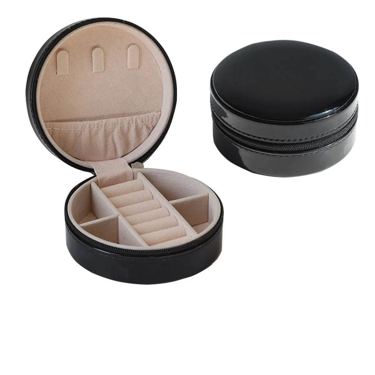 Simple Round Pu Leather Jewelry Storage Box Portable