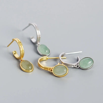 Simple S925 Silver Minimalist Geometric Inlaid Stone C-Shaped Earrings