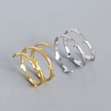 Simple S925 Silver Rattan Branch Texture Geometric Open Ring