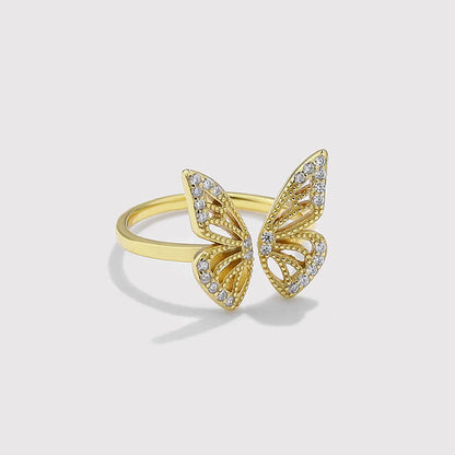 Simple S925 Sterling Silver Hollow Butterfly Adjustable Open Ring Female