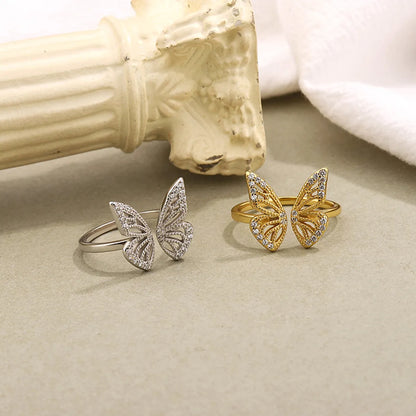 Simple S925 Sterling Silver Hollow Butterfly Adjustable Open Ring Female