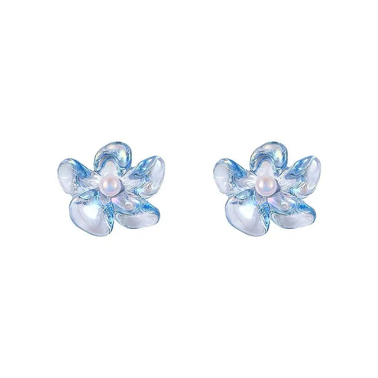 Simple Semi-Transparent Color Three-Dimensional Flower Acrylic Pearl Flower Earrings