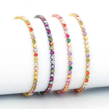 Simple Single Row Multicolor Zircon Copper Bracelet