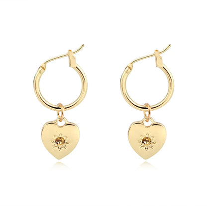 European Simple Small Love Pendant Ear Ring Fashion Gold And Silver Color Heart-shaped Hoop Earrings Ear Clip Female Cross-border Hot