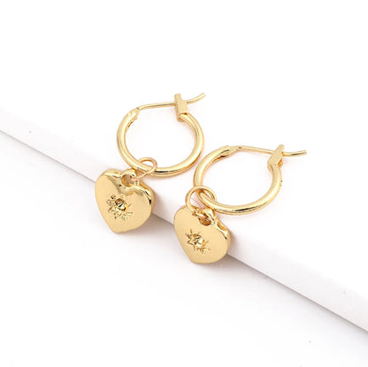 European Simple Small Love Pendant Ear Ring Fashion Gold And Silver Color Heart-shaped Hoop Earrings Ear Clip Female Cross-border Hot