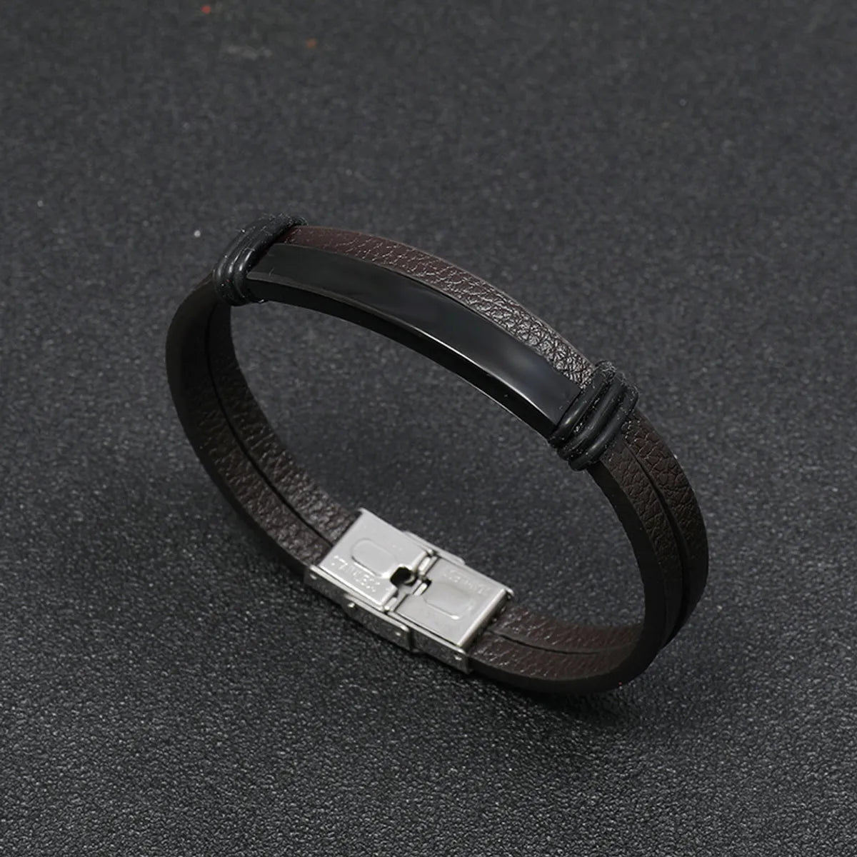 Simple Smooth Stainless Steel Men'S Leather Bracelet