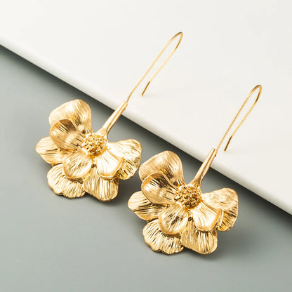 Simple Solid Color Flower Shaped Alloy Ear Hook Earrings Wholesale