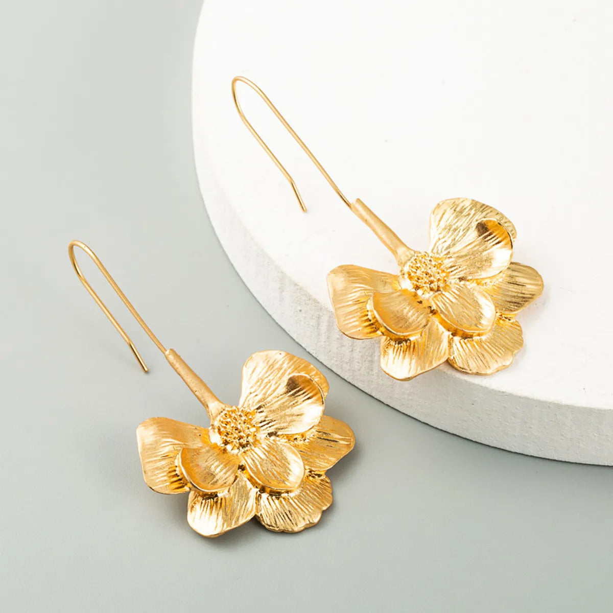 Simple Solid Color Flower Shaped Alloy Ear Hook Earrings Wholesale