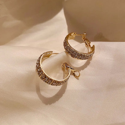 As Picture Fashion Korean Style C Shape Inlay Alloy Rhinestones Earrings