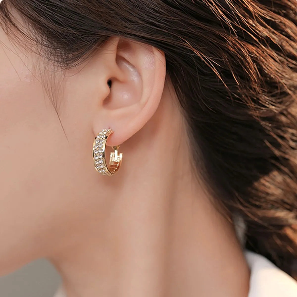 As Picture Fashion Korean Style C Shape Inlay Alloy Rhinestones Earrings