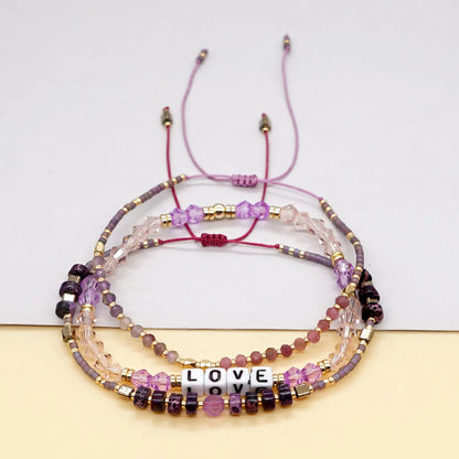 Simple Stacking Jewelry Amethyst Gem Miyuki Rice Beads Beaded Rope Bracelet Set