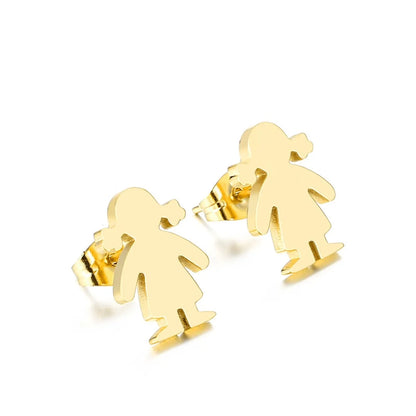 Simple Stainless Steel Earrings Temperament Fashion Glossy Cartoon Little Boy Earrings