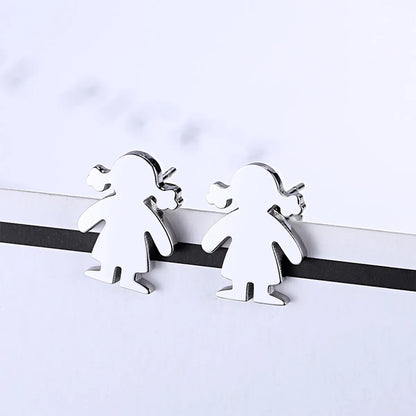 Simple Stainless Steel Earrings Temperament Fashion Glossy Cartoon Little Boy Earrings