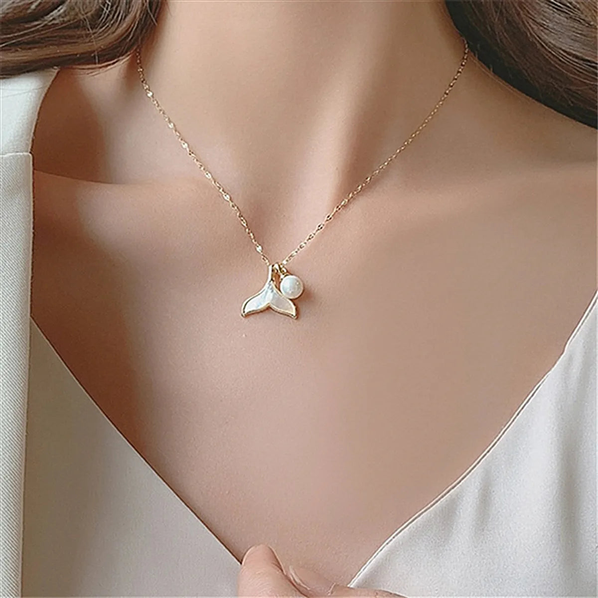 Simple Stainless Steel Shell Mermaid Pearl Pendant Necklace Wholesale Gooddiy