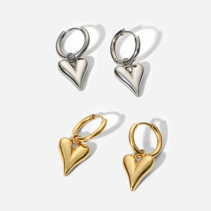 Simple Stainless Steel Slender Heart-shaped Pendant Earrings Jewelry