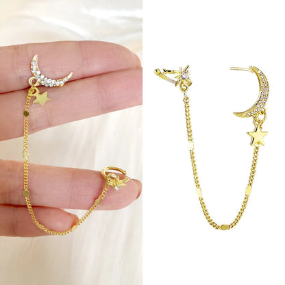 Simple Star And Moon Alloy Inlaid Crystal Ear Bone Clip Wholesale