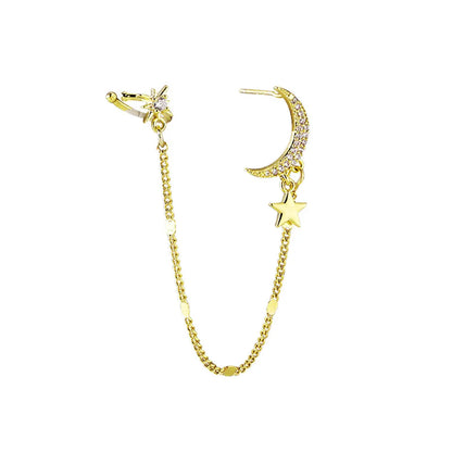 Simple Star And Moon Alloy Inlaid Crystal Ear Bone Clip Wholesale