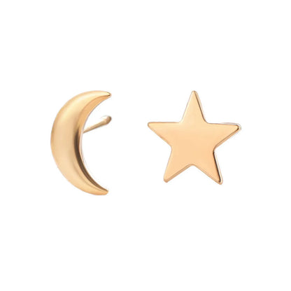 Simple Star And Moon Asymmetrical Earrings