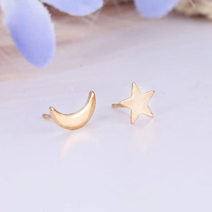 Simple Star And Moon Asymmetrical Earrings