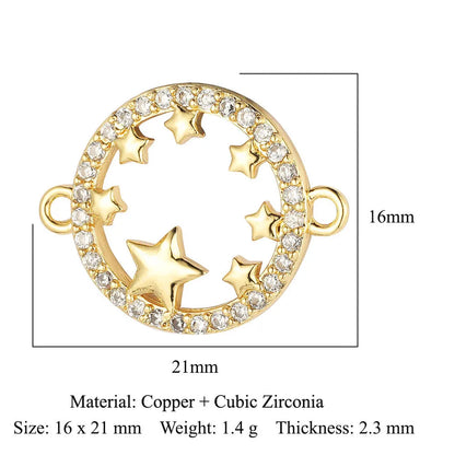 1 Piece Copper Zircon 18K Gold Plated Angel Moon Crown