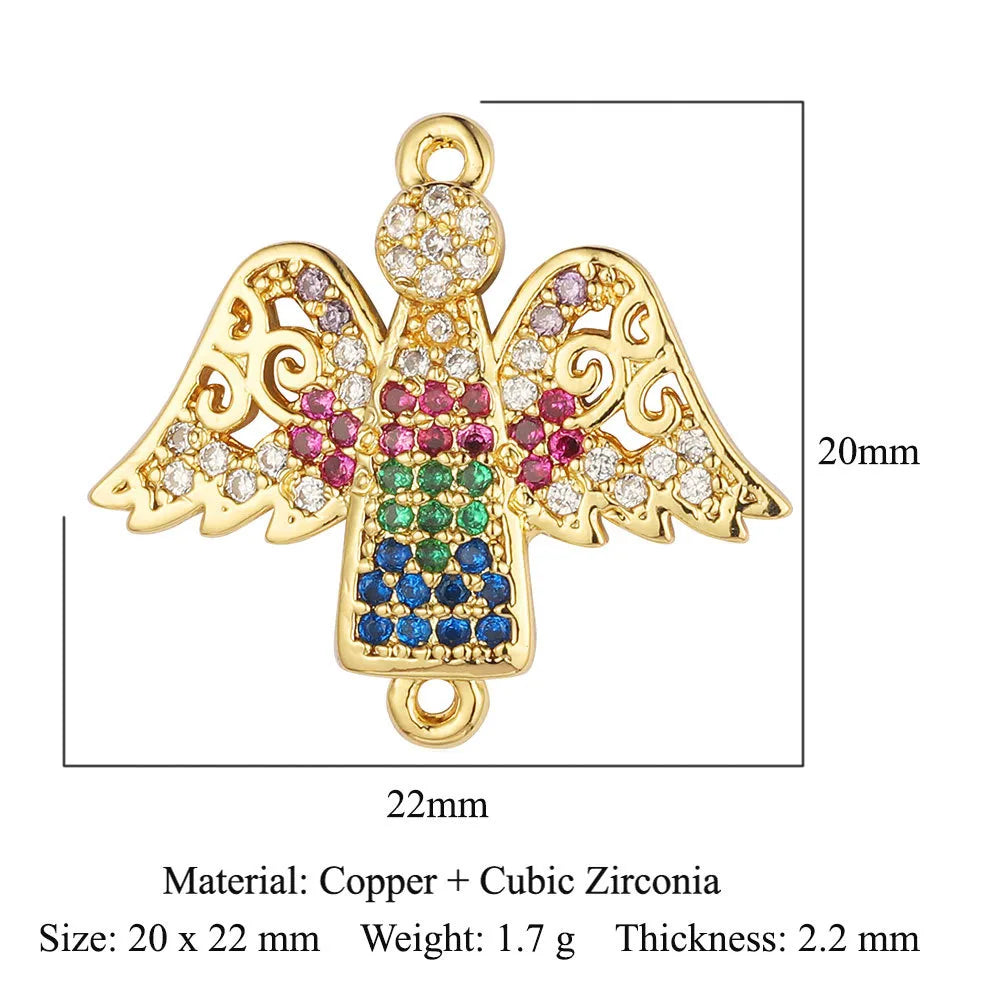 1 Piece Copper Zircon 18K Gold Plated Angel Moon Crown