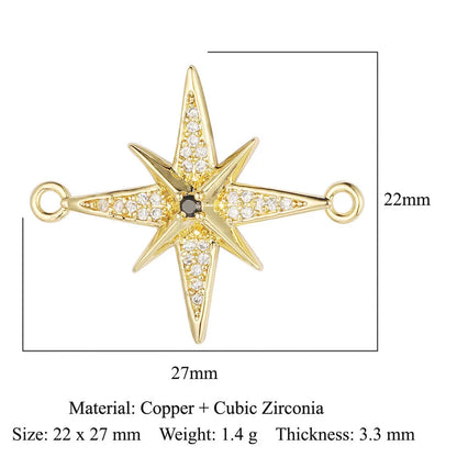 1 Piece Copper Zircon 18K Gold Plated Angel Moon Crown