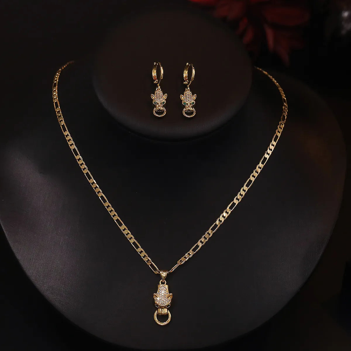 Simple Style Animal Copper Plating Inlay Zircon 18k Gold Plated Earrings Necklace Jewelry Set